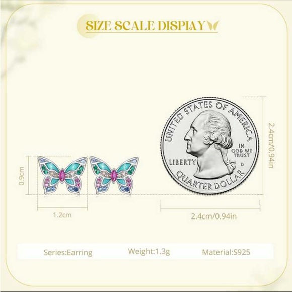 925 Sterling silver Butterfly 🦋 Enamel Colorful  CZ Stud Earrings - Picture 8 of 9
